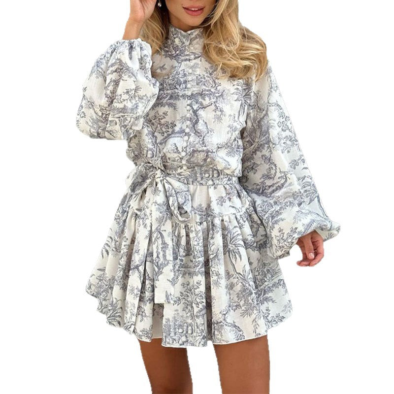 Damen Mini-Kleid mit Taillengürtel und floralen Druck Stalluxe