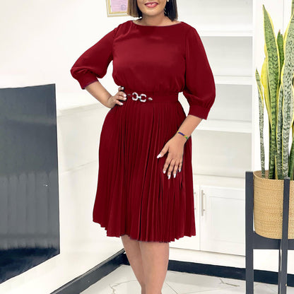 Damen Plissiertes Kleid mit Taillengürtel und elegantem Schnitt Stalluxe