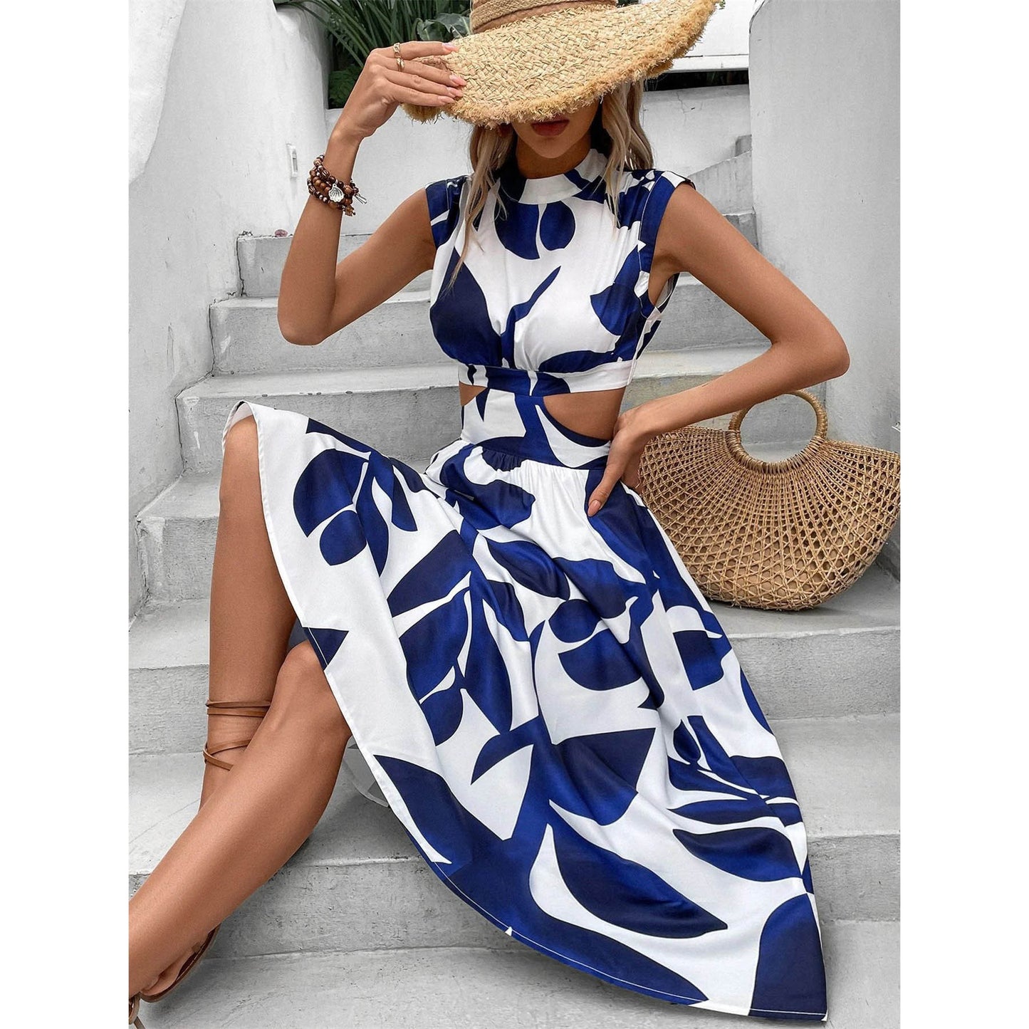 Damen Elegantes Maxi-Kleid mit Cut-Out-Details und floralem Muster Stalluxe