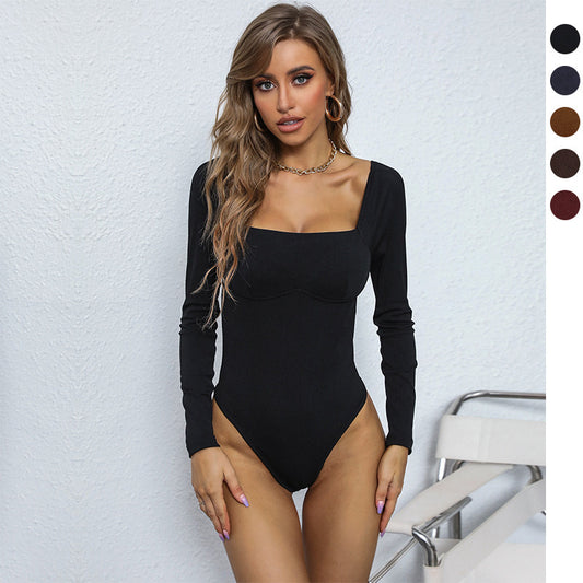 Damen Body mit langen Ärmeln und geradem Ausschnitt Stalluxe