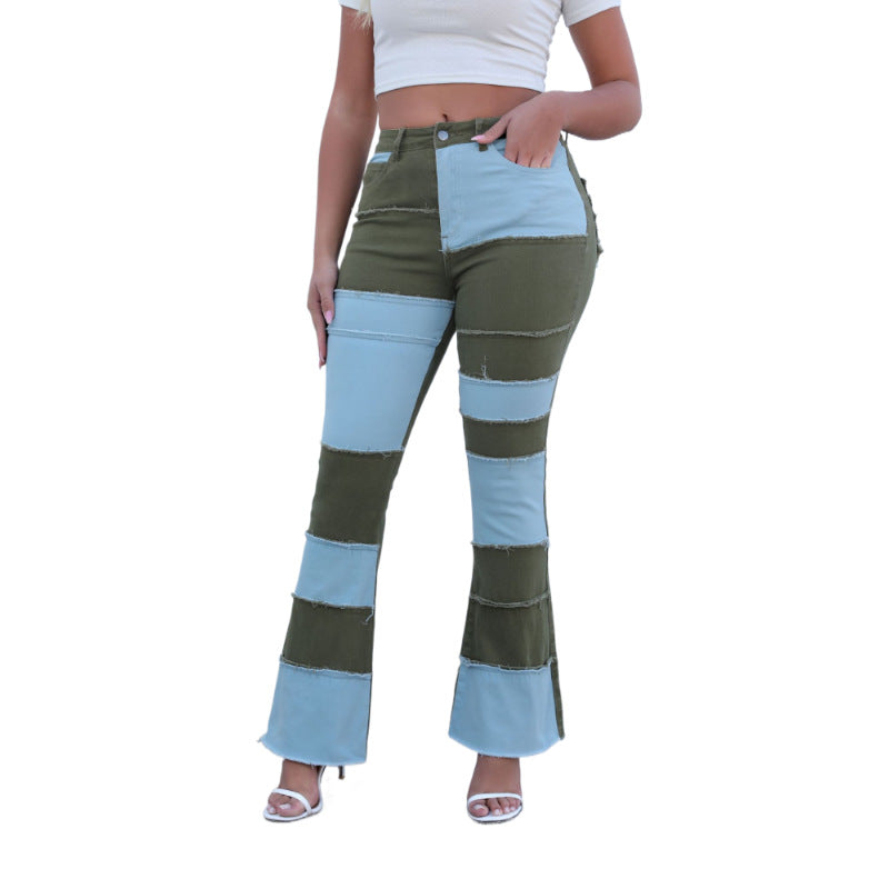 Damen Bootcut-Jeans mit modernem Patchwork-Design und lässigen Fransen Stalluxe