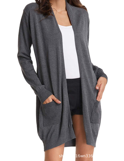 Damen Lange Strickjacke mit offenen Front und praktischen Taschen Stalluxe Grau
