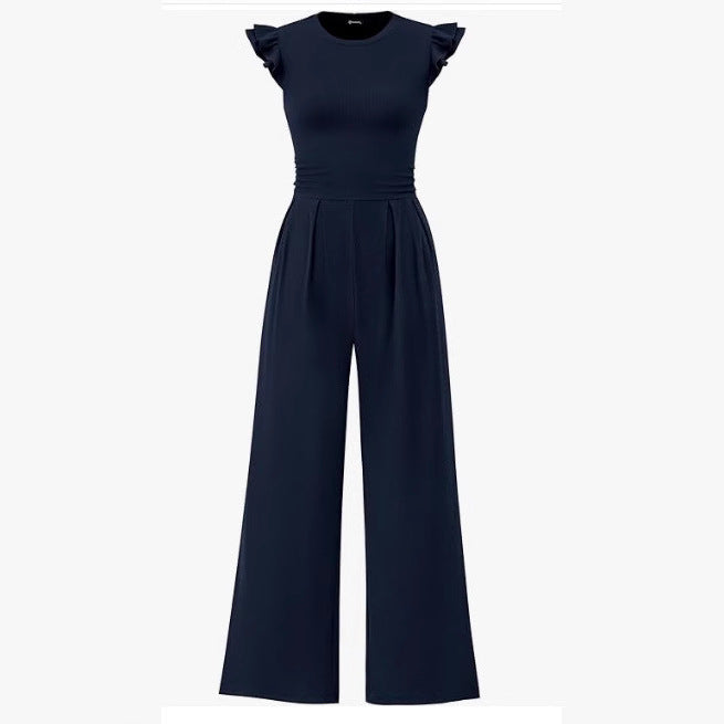 Damen eleganter Jumpsuit mit Puffärmeln und weitem Bein Stalluxe