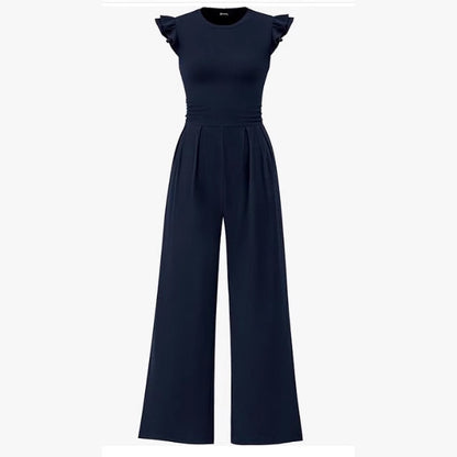 Damen eleganter Jumpsuit mit Puffärmeln und weitem Bein Stalluxe