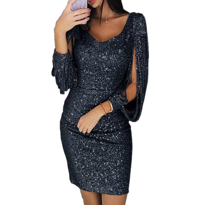 Damen Glitzerndes Cocktailkleid mit schimmernden Ärmeln Stalluxe