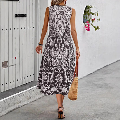 Damen Stilvolle A-Linie Midi Kleid mit aufwendigem Blumenmuster Stalluxe
