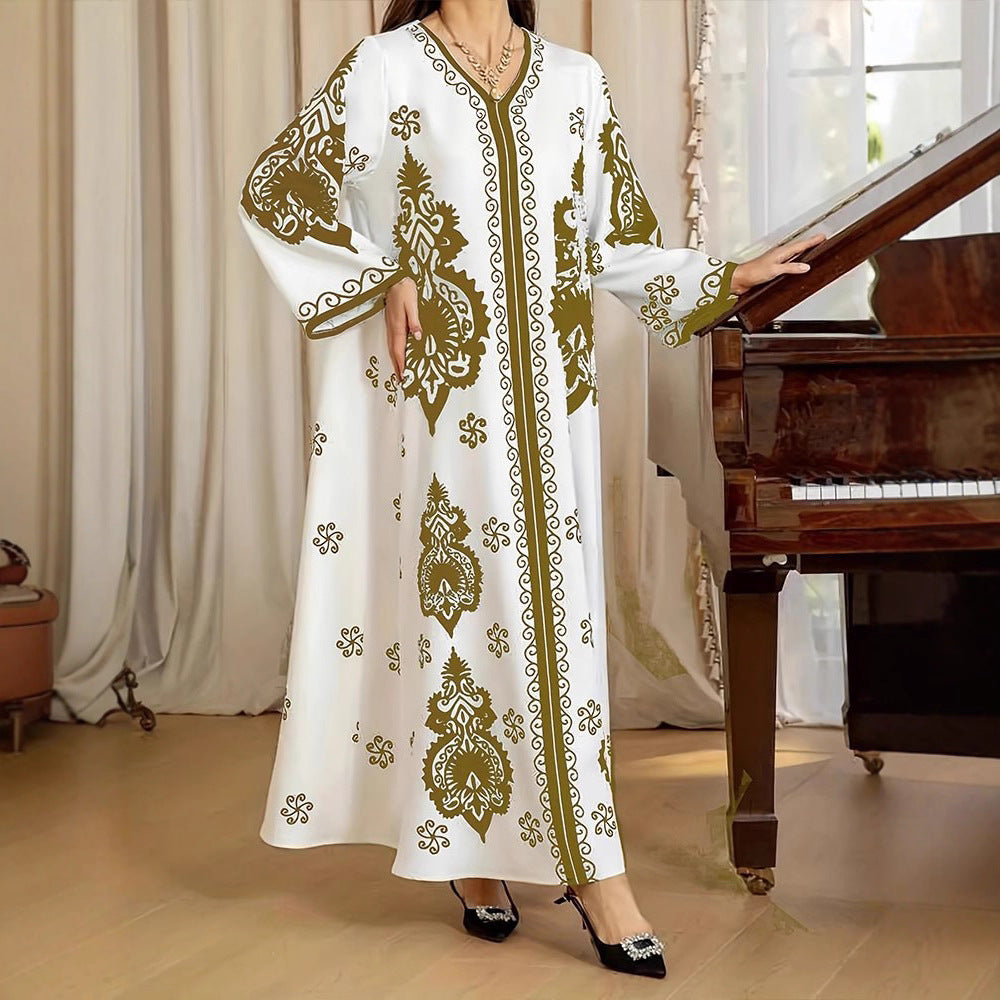 Damen Kaftan-Kleid mit kunstvollem Motiv und lockerer Passform Stalluxe