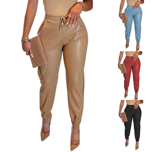 Damen Elegante und bequeme Lederlook-Jogginghose Stalluxe
