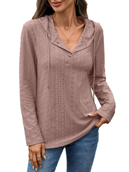 Damen Blusenshirt mit feinem Lochmuster und Kapuze Stalluxe