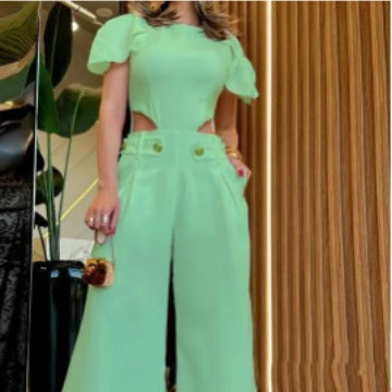 Damen Eleganter Jumpsuit mit Cut-Out und voluminösen Ärmeln Stalluxe