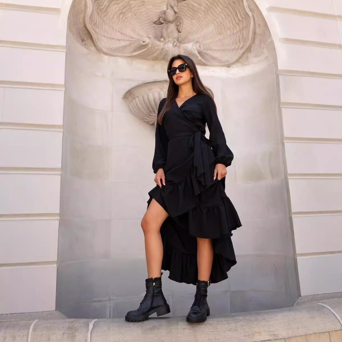 Damen Wickelkleid im Leopardenprint mit Rüschen Stalluxe
