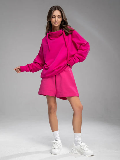 Damen lässiger Hoodie mit oversized Schnitt und passenden Shorts Stalluxe