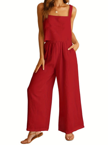 Damen Lässiger Jumpsuit mit weiten Beinen und praktischen Taschen Stalluxe