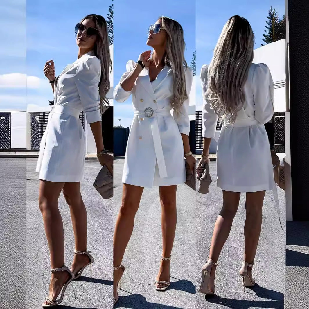 Damen Blazer-Kleid mit Gürtel und Puffärmeln Stalluxe