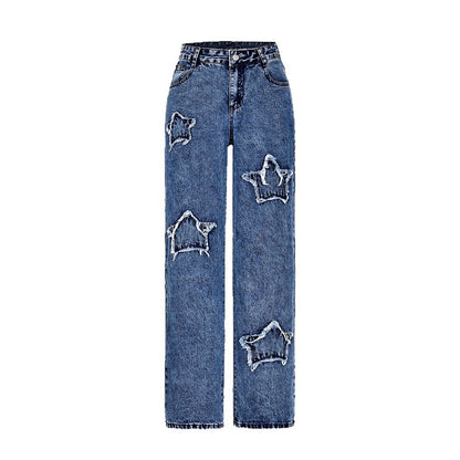 Damen Destroyed Jeans mit Sternenmotiv Stalluxe