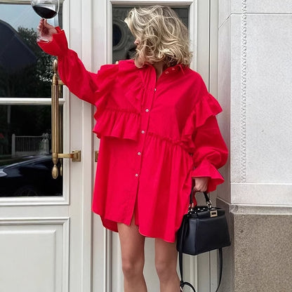 Damen Rüschenbluse im Oversized-Design mit Knopfleiste Stalluxe