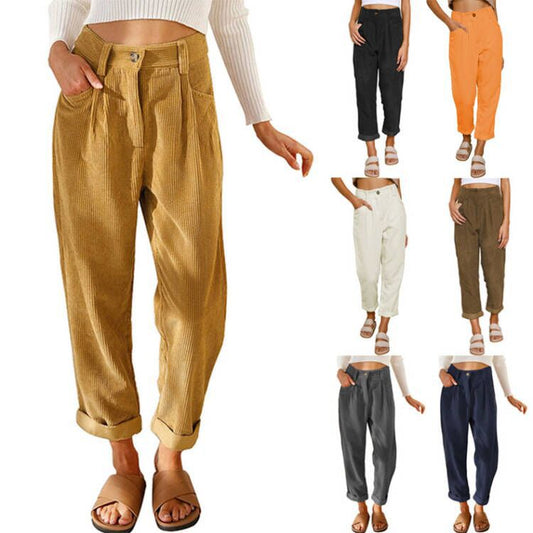 Damen Weite Cordhosen mit dekorativen Falten und praktischen Taschen Stalluxe