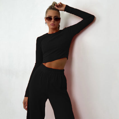 Damen cropped Set mit langen Ärmeln und elastischen Hosen Stalluxe