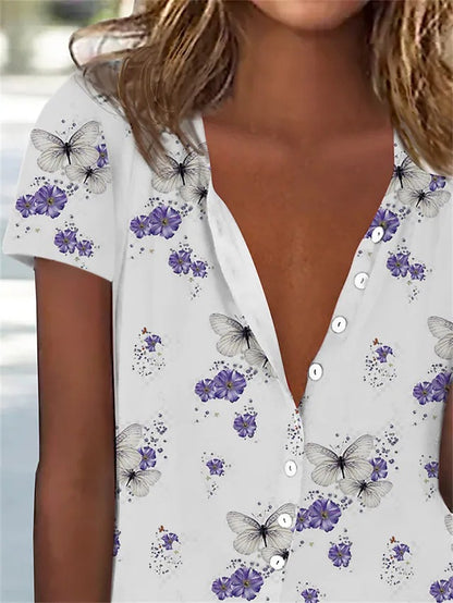 Damen Bluse mit floralem Muster und tiefem V-Ausschnitt Stalluxe