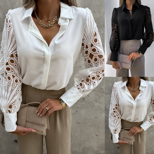 Damen Bluse mit Spitzenärmeln Stalluxe