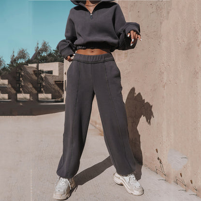 Damen lässiger Hoodie mit Reißverschluss und Rüschensaum Stalluxe