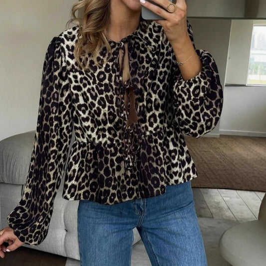 Damen Bluse mit voluminösen Puffärmeln und verspieltem Animal-Print Stalluxe