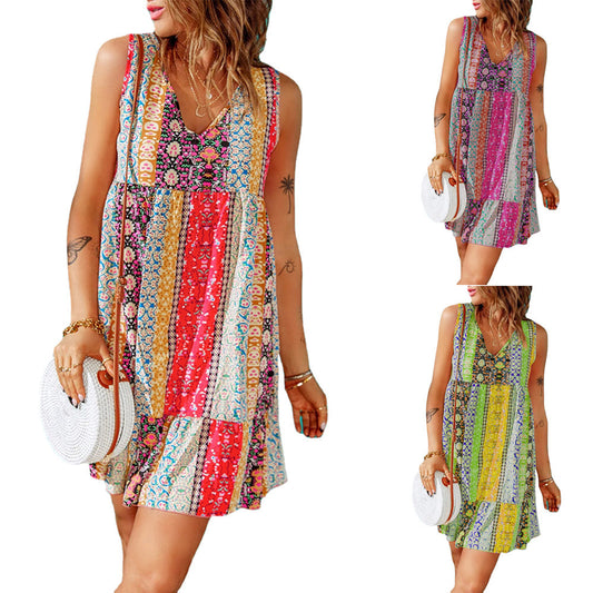 Damen Sommerliches Maxikleid mit buntem Druck und lässigem Schnitt Stalluxe