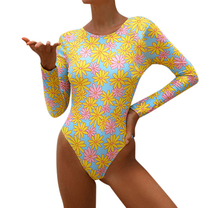 Damen Langarm Badeanzug mit floralen Muster und hohem Ausschnitt Stalluxe