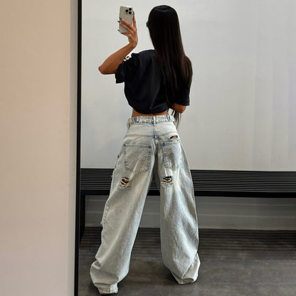 Damen Cargo-Jeans mit lässigem Schnitt und auffälligen Rissdetails Stalluxe