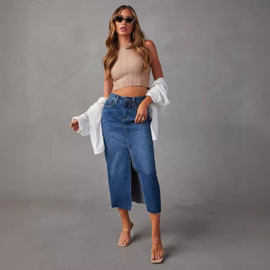 Damen Jeansrock mit modischem Schlitz und lässigem Schnitt Stalluxe