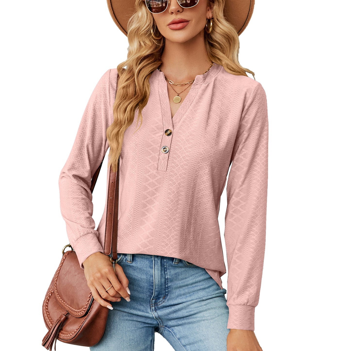 Damen Langarmshirt mit modischem Henley-Ausschnitt und strukturiertem Design Stalluxe