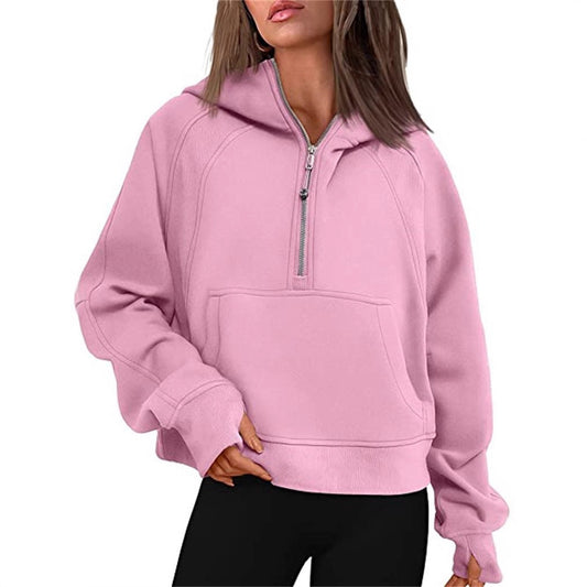 Damen Kapuzenpullover mit halbem Reißverschluss und praktischer Kängurutasche Stalluxe