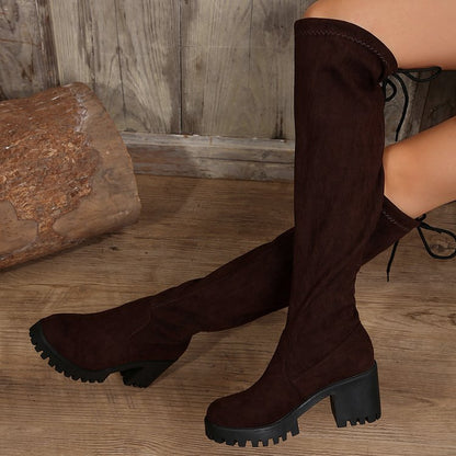 Damen Überknee-Stiefel mit modischem Leopardenmuster und robustem Blockabsatz Stalluxe