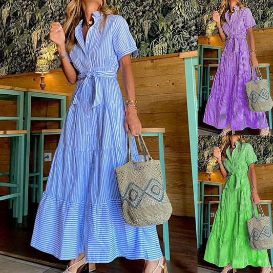 Damen Hemdblusenkleid mit lässigem Streifenmuster und Taillengürtel Stalluxe
