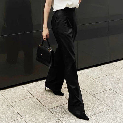 Damen Elegante, lockere Hosen mit hohem Bund und Falten Stalluxe