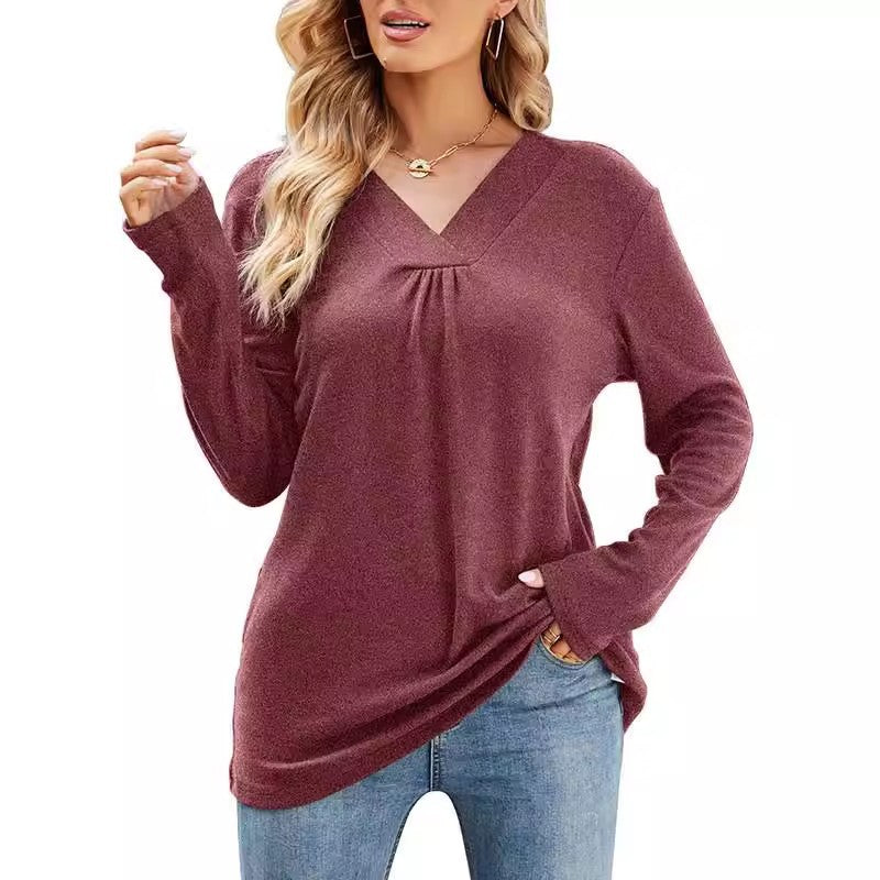 Damen V-Ausschnitt Langarmshirt mit asymmetrischem Schnitt Stalluxe
