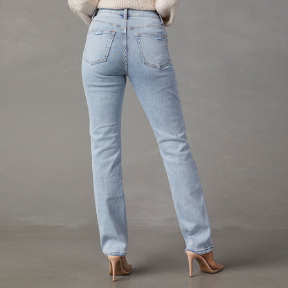 Damen High-Waist Jeans mit lässigem Schnitt und ausgefranstem Saum Stalluxe