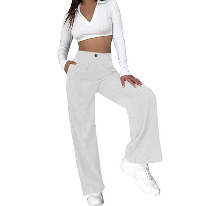 Damen Weite Cordhose mit hohem Bund und seitlichen Taschen Stalluxe