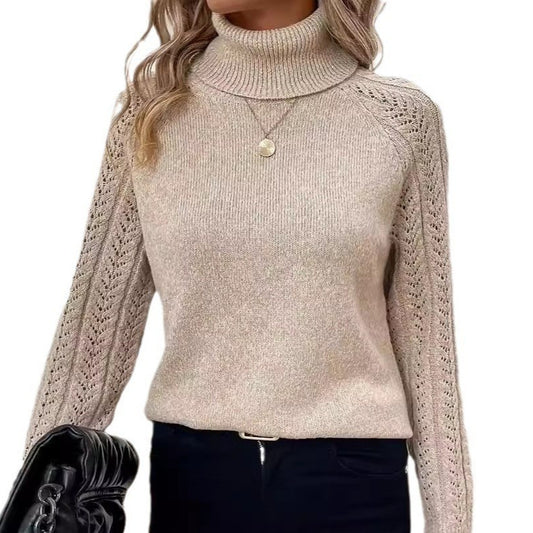 Damen Strickpullover mit hohem Kragen und filigranem Lochmuster Stalluxe