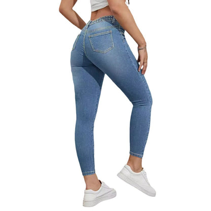 Damen Hochtaillierte Skinny Jeans mit Glitzerapplikationen Stalluxe