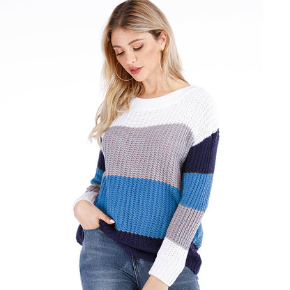 Damen Grobstrickpullover mit modischem Streifenmuster und weitem Schnitt Stalluxe