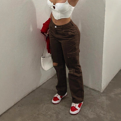Damen lässige Cargo-Jeans mit tiefen Taschen und trendigem Design Stalluxe
