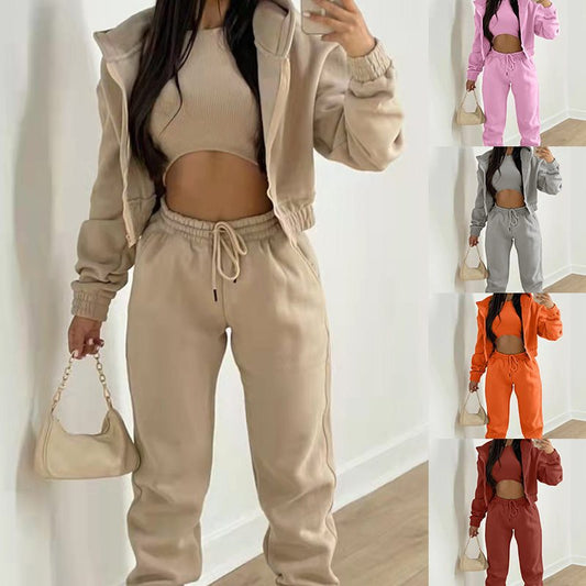 Damen sporty cropped Hoodie und Jogginghose Set Stalluxe