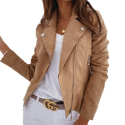 Damen Bikerjacke aus Wildlederimitat mit asymmetrischem Reißverschluss und eleganten Details Stalluxe