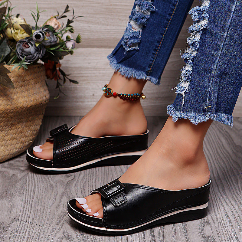 Damen Bequeme Wedge-Sandalen mit modischer Schnalle Stalluxe
