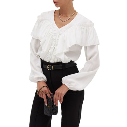 Damen Elegantes Blusenoberteil mit voluminösen Rüschen und schmeichelndem Schnitt Stalluxe