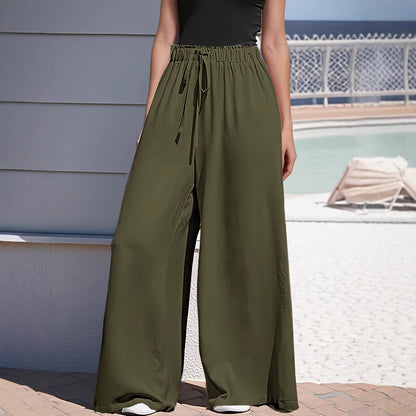Damen Weite Sommerhose mit elastischem Bund und seitlichem Kordelzug Stalluxe