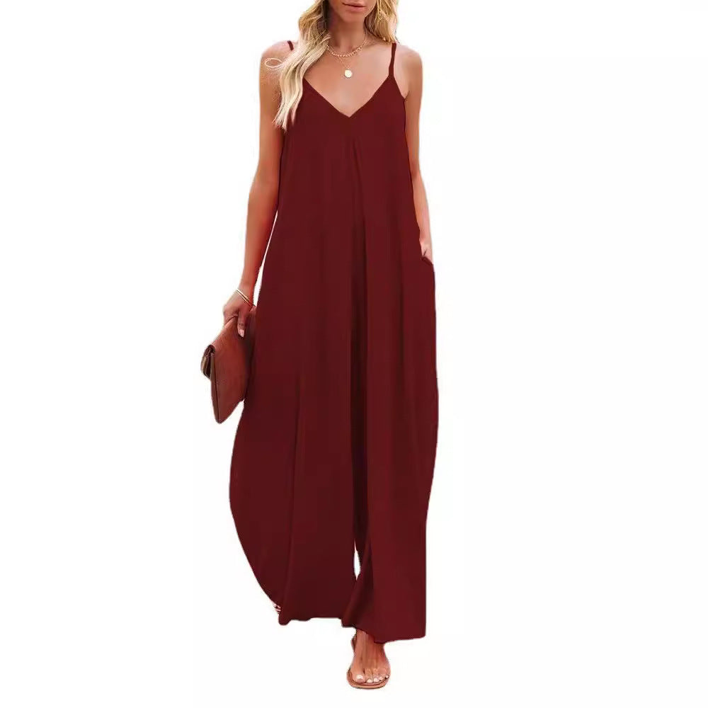 Damen Smarter Jumpsuit mit tiefem V-Ausschnitt und Seitentaschen Stalluxe