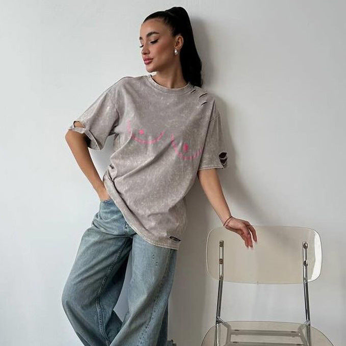 Damen Oversized T-Shirt mit kreativem Druck und lässigem Schnitt Stalluxe