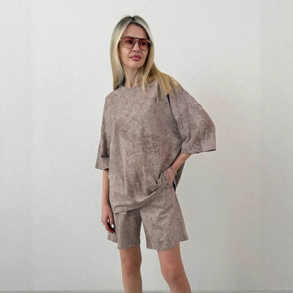 Damen lässiges Kurzarm-Set aus weichem Material mit bequemen Shorts Stalluxe